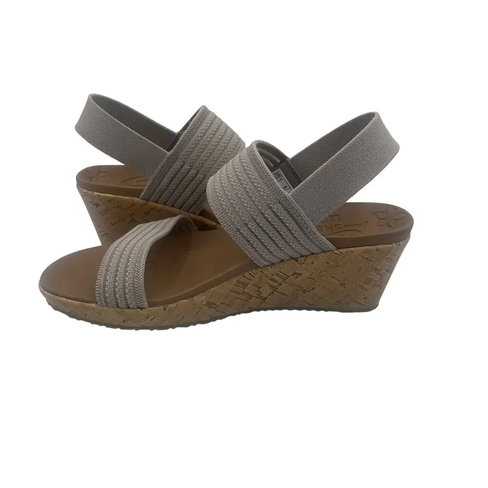Skechers Beverlee Sheer Luck Heels Sandals Wedge Taupe Comfort Womens 9.5